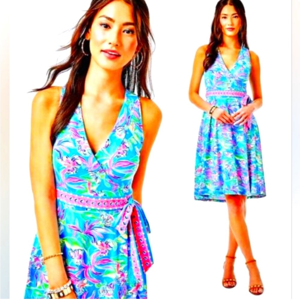 Lily Pulitzer Clancie Knee Length Wrap Dress Keep on Beleafing print M